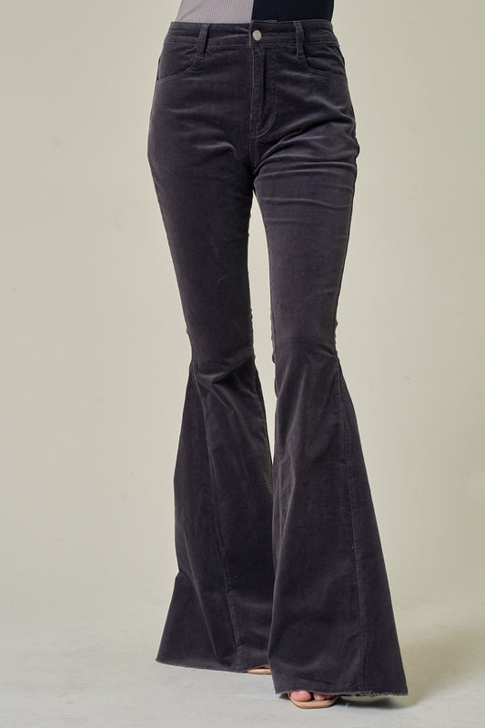 CORDUROY FLARED PANTS WITH DISTRESSED HEM