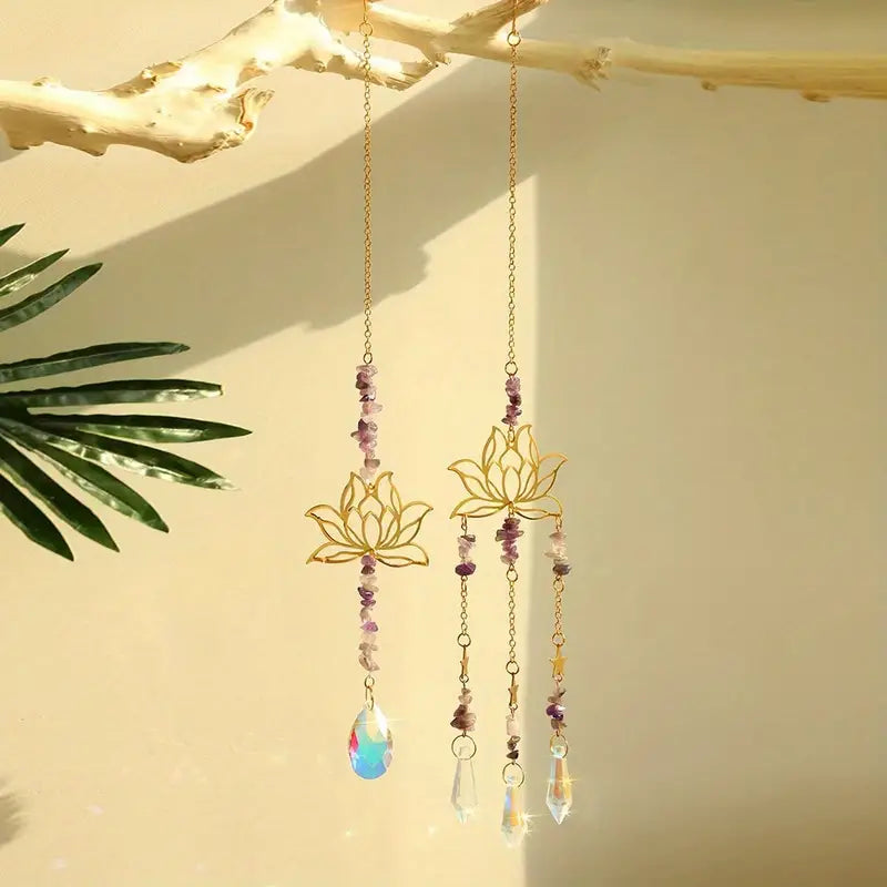 1pc Lotus Crystal Pendant Hanging Ornament Sun Catcher Pendant Chain Decoration