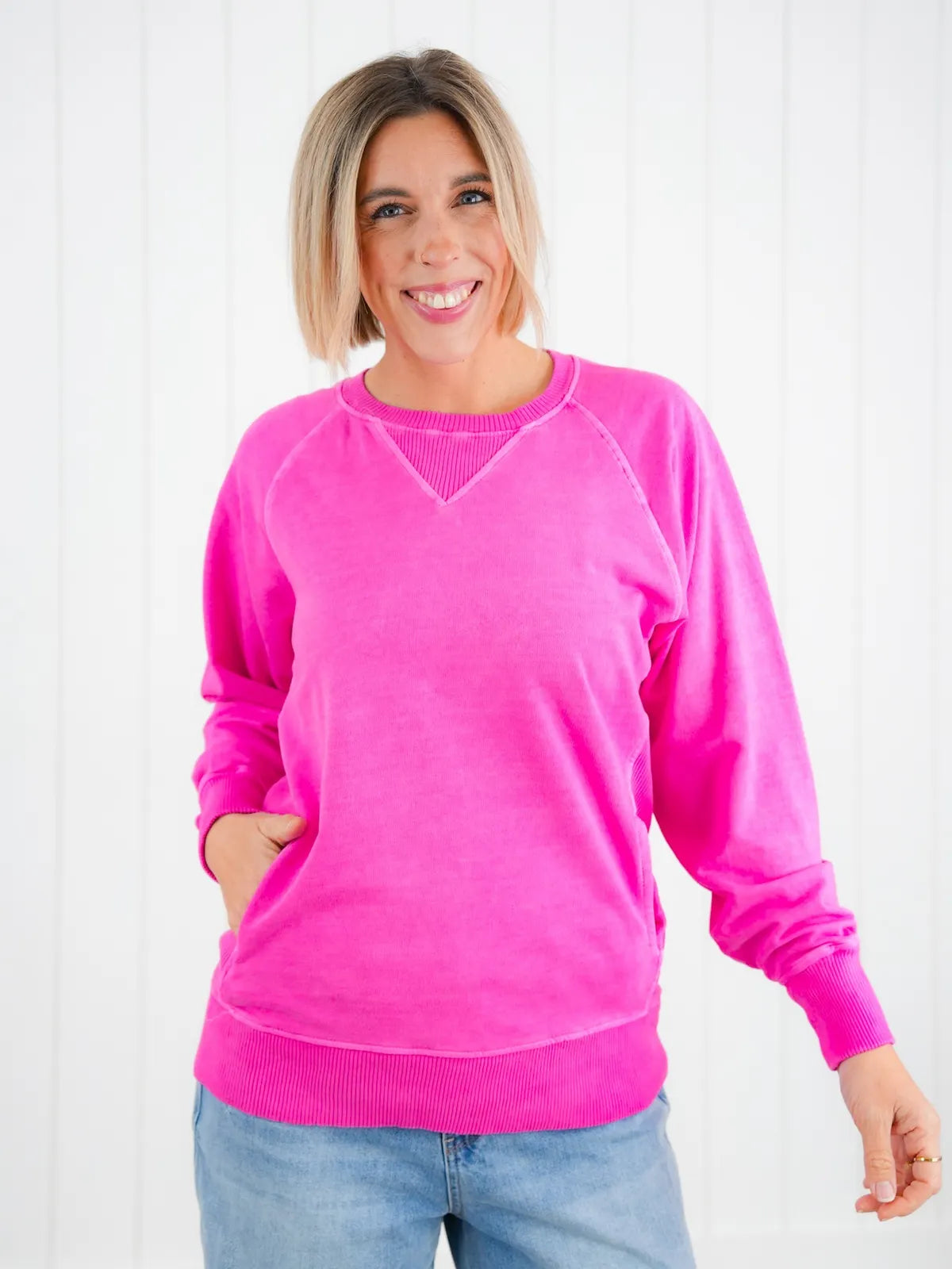 Zenana  Pigment Dyed French Terry Pullover with Pockets
