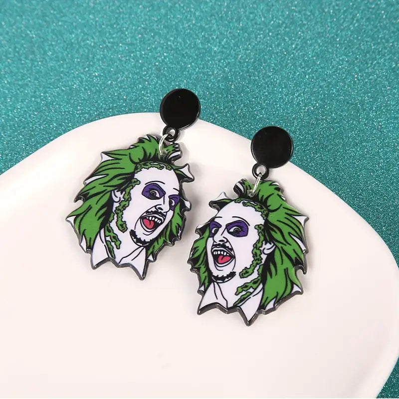 Beetle Juice Halloween Horror Dangle Earrings