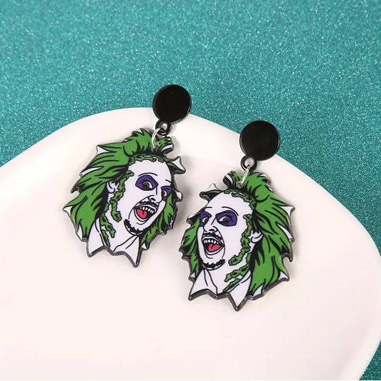 Beetle Juice Halloween Horror Dangle Earrings