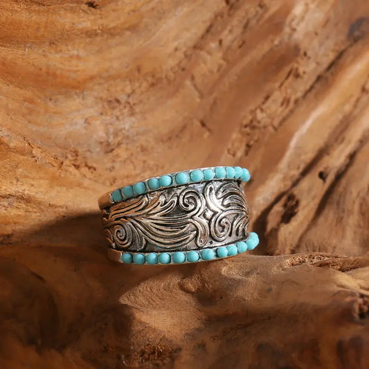 Dainty Silver Color Natural Turquoise Ring