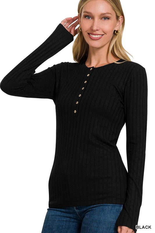 Zenana Ribbed Long Sleeve Button Down Top