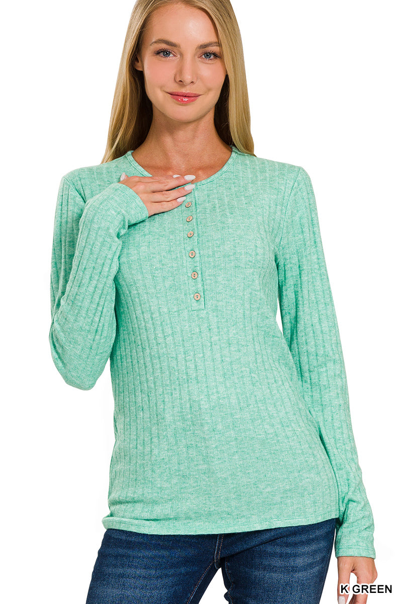 Zenana Ribbed Long Sleeve Button Down Top