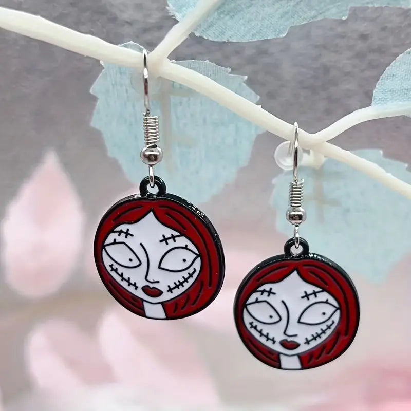 Halloween Sally Pattern Round Dangle Earrings