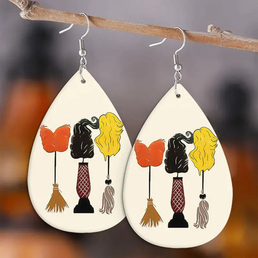 Hocus Pocus Halloween Faux Leather Hanging Lightweight Teardrop Earrings