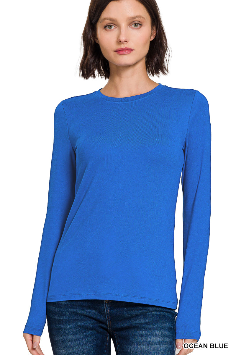 Zenana Brushed Microfiber Long Sleeve Round Neck Tee