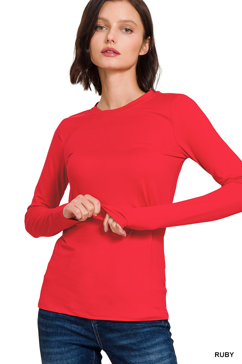 Zenana Brushed Microfiber Long Sleeve Round Neck Tee