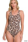 Zenana Brushed Leopard Racer Back Tank Bodysuit