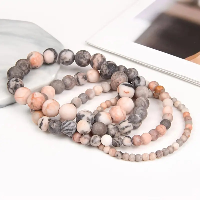 Matte Natural Pink Zebra Jasper Stone Bracelet