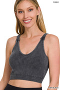 Zenana WASHED RIBBED CROPPED BRA PADDED TANK TOP