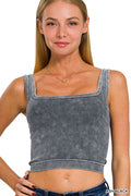 2 WAY NECKLINE WASHED RIBBED CROPPED TANK TOP