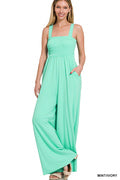 Zenana Mint/Ivory Smoked Top Striped Jumpsuit