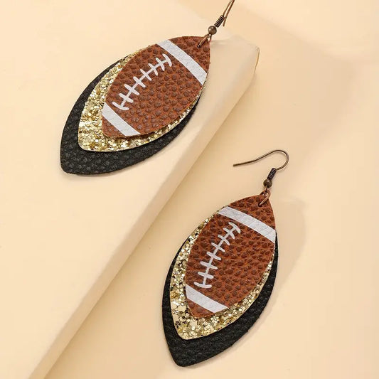 Football Pattern Layered Dangle Earrings Leather Drop Earrings