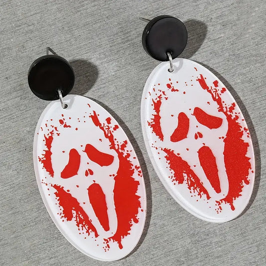 Teen Girls Fashion Vintage Scary Red Skull Pattern Acrylic Earrings