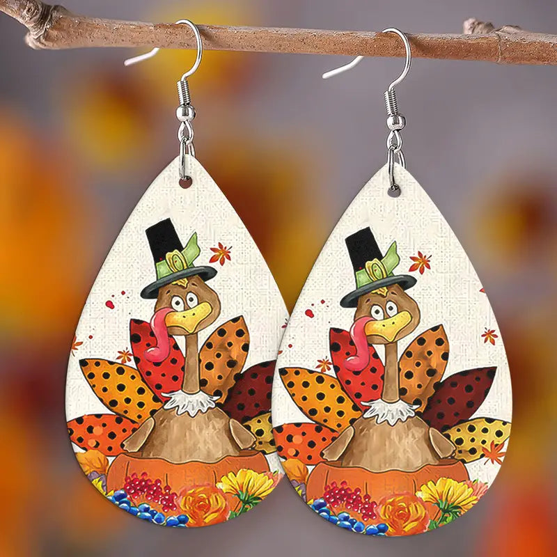 Thanksgiving Halloween Faux Leather Women's Earrings Hanging Lightweight Teardrop Earrings