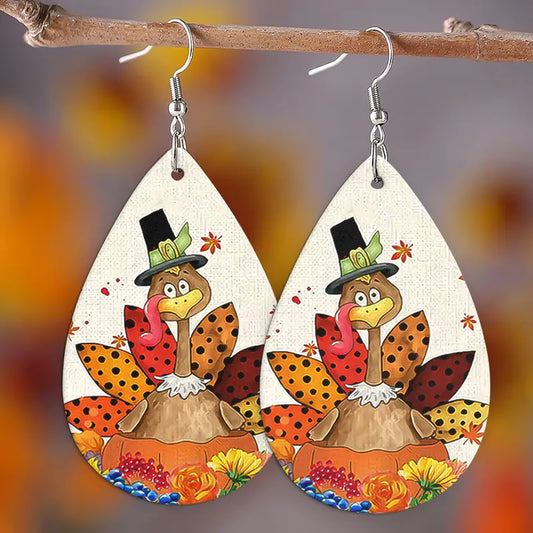 Thanksgiving Halloween Faux Leather Women's Earrings Hanging Lightweight Teardrop Earrings