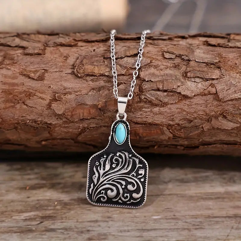 Vintage Western Style Wine Bottle Inlaid Turquoise Pendant Necklace
