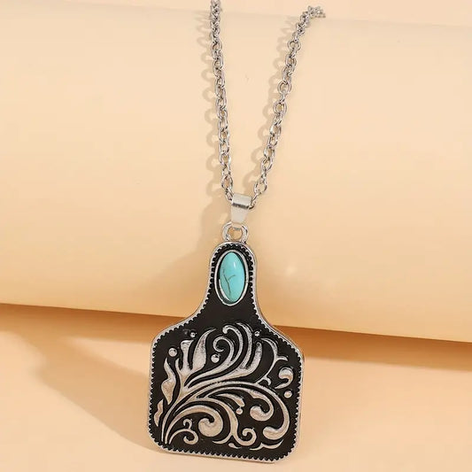 Vintage Western Style Wine Bottle Inlaid Turquoise Pendant Necklace