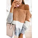 Camel/White/Grey Fringe Sweater