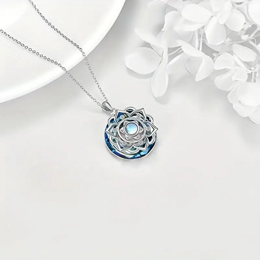 Lotus Moonstone Pendant Necklace