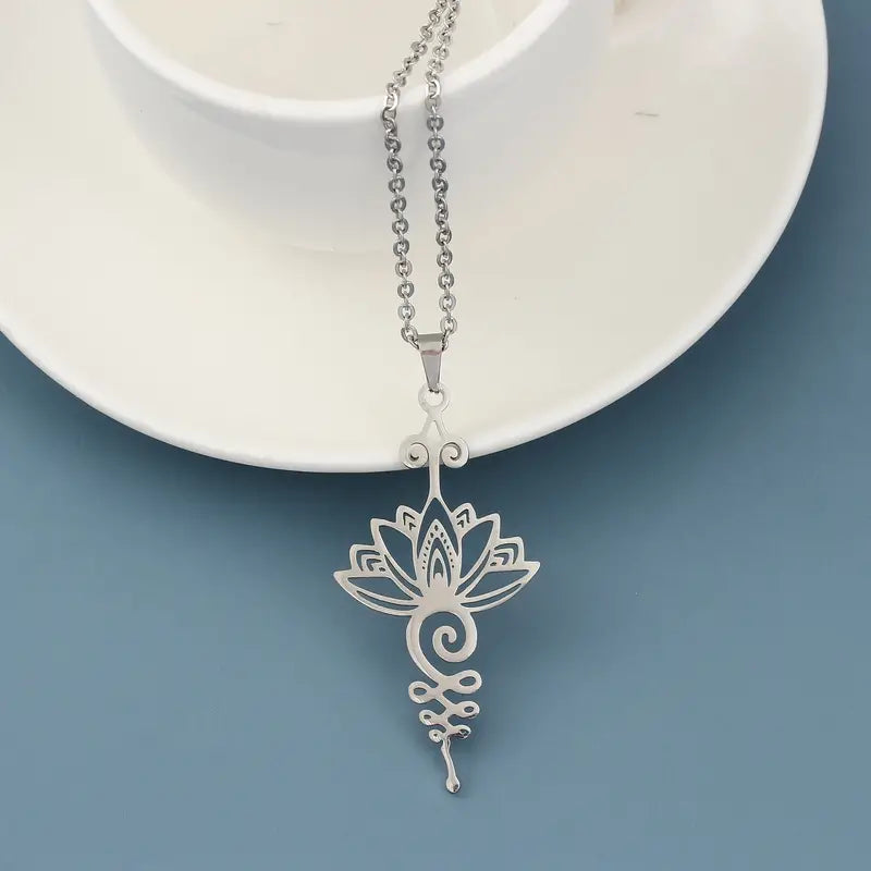 Stainless steel Art Lotus Pendant Necklace