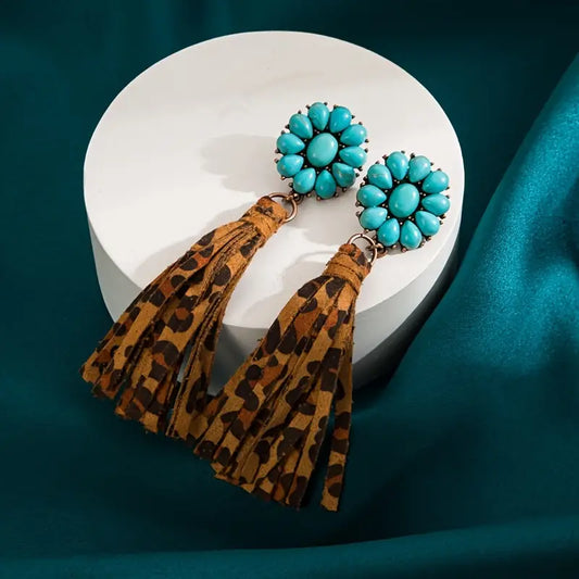 Leopard Leather Fringe Earrings