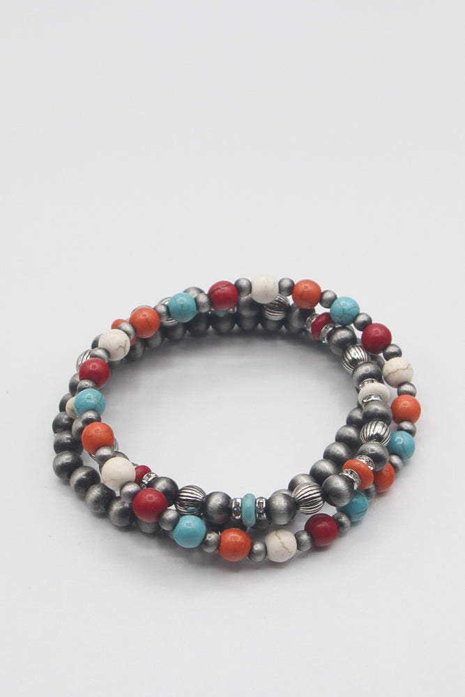 3 Line Ball And Beads Stretch Bracelet