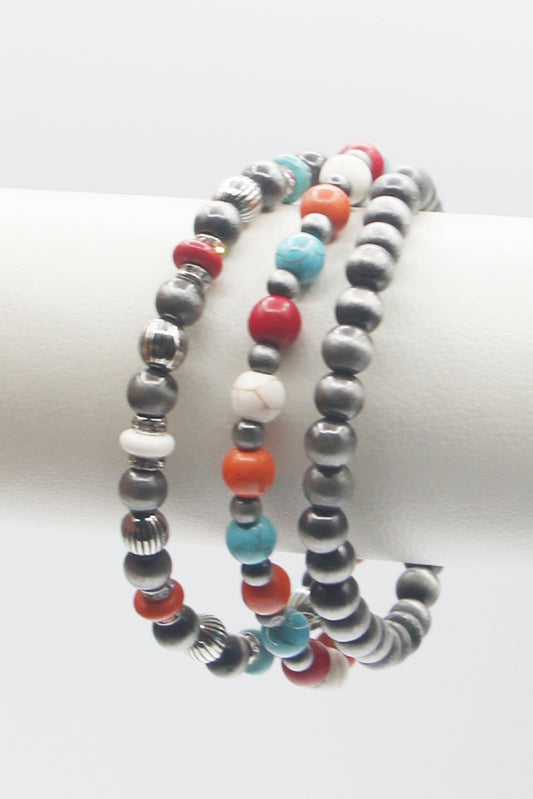 3 Line Ball And Beads Stretch Bracelet