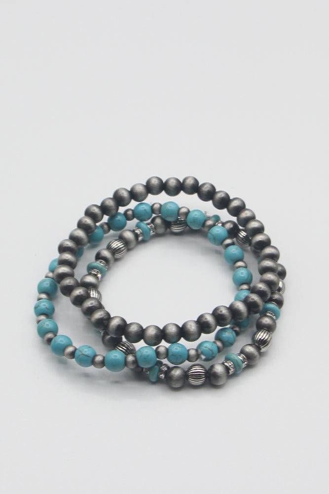 3 Line Ball And Beads Stretch Bracelet