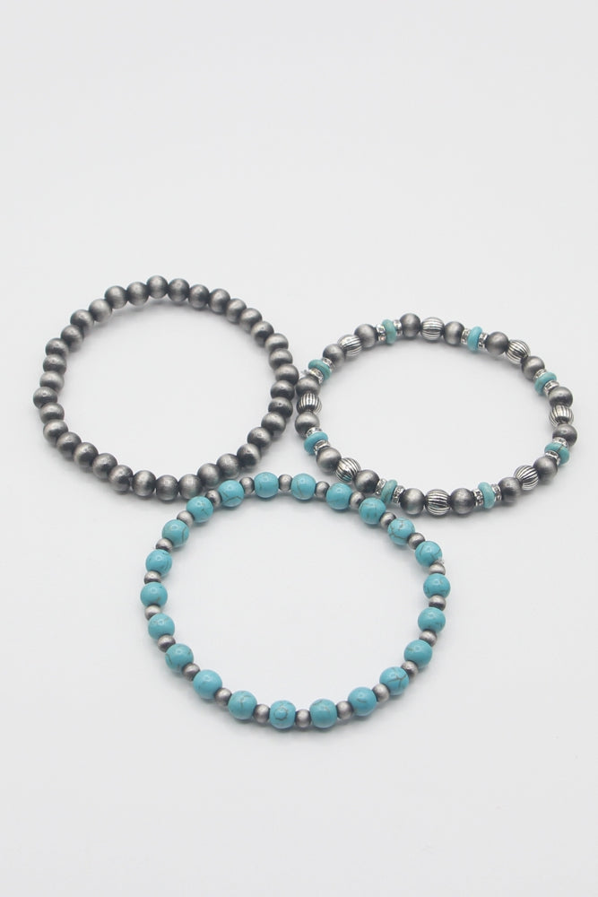 3 Line Ball And Beads Stretch Bracelet