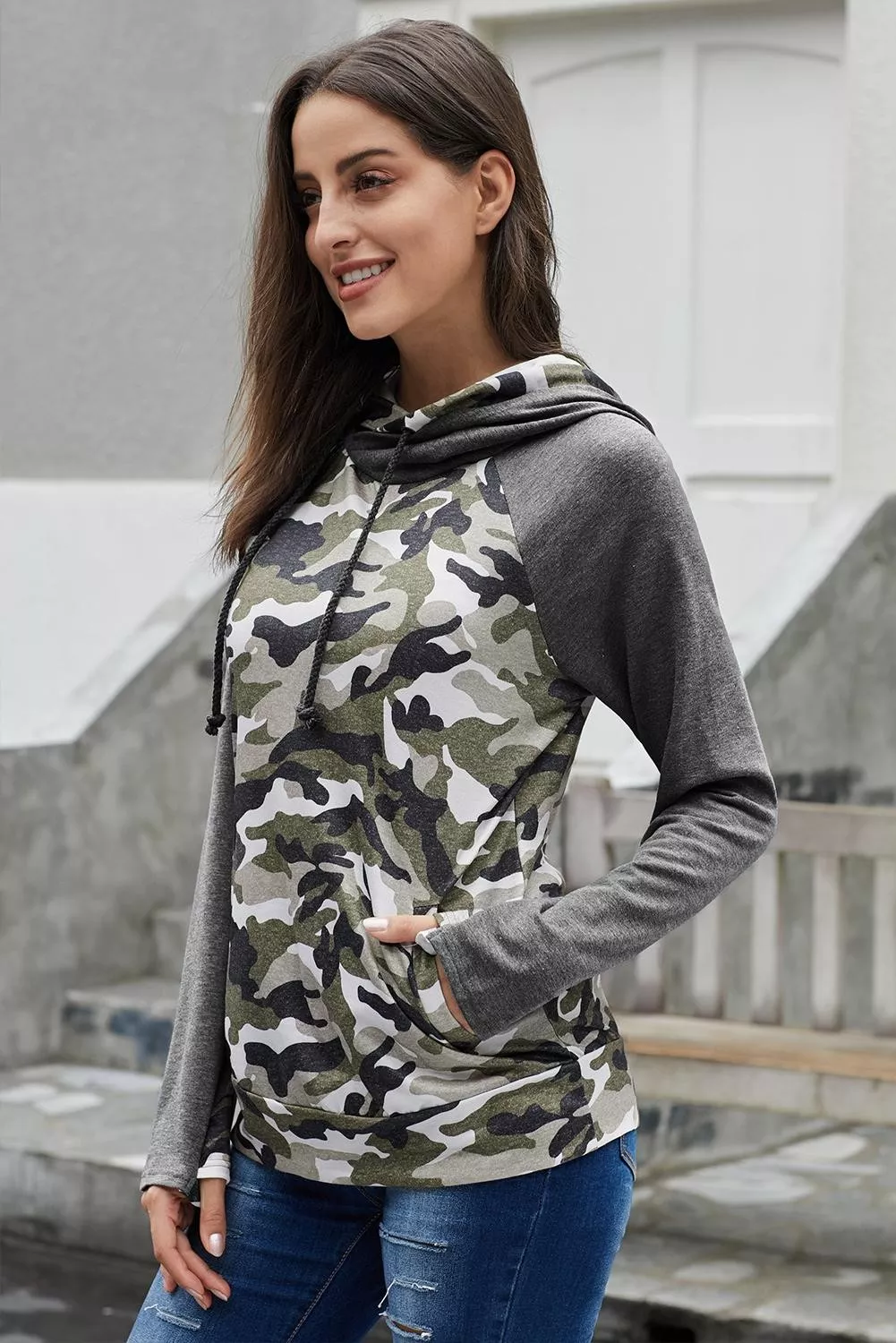 Gray Camo Hoodie 2022 Fall Long Sleeve top 252605-11