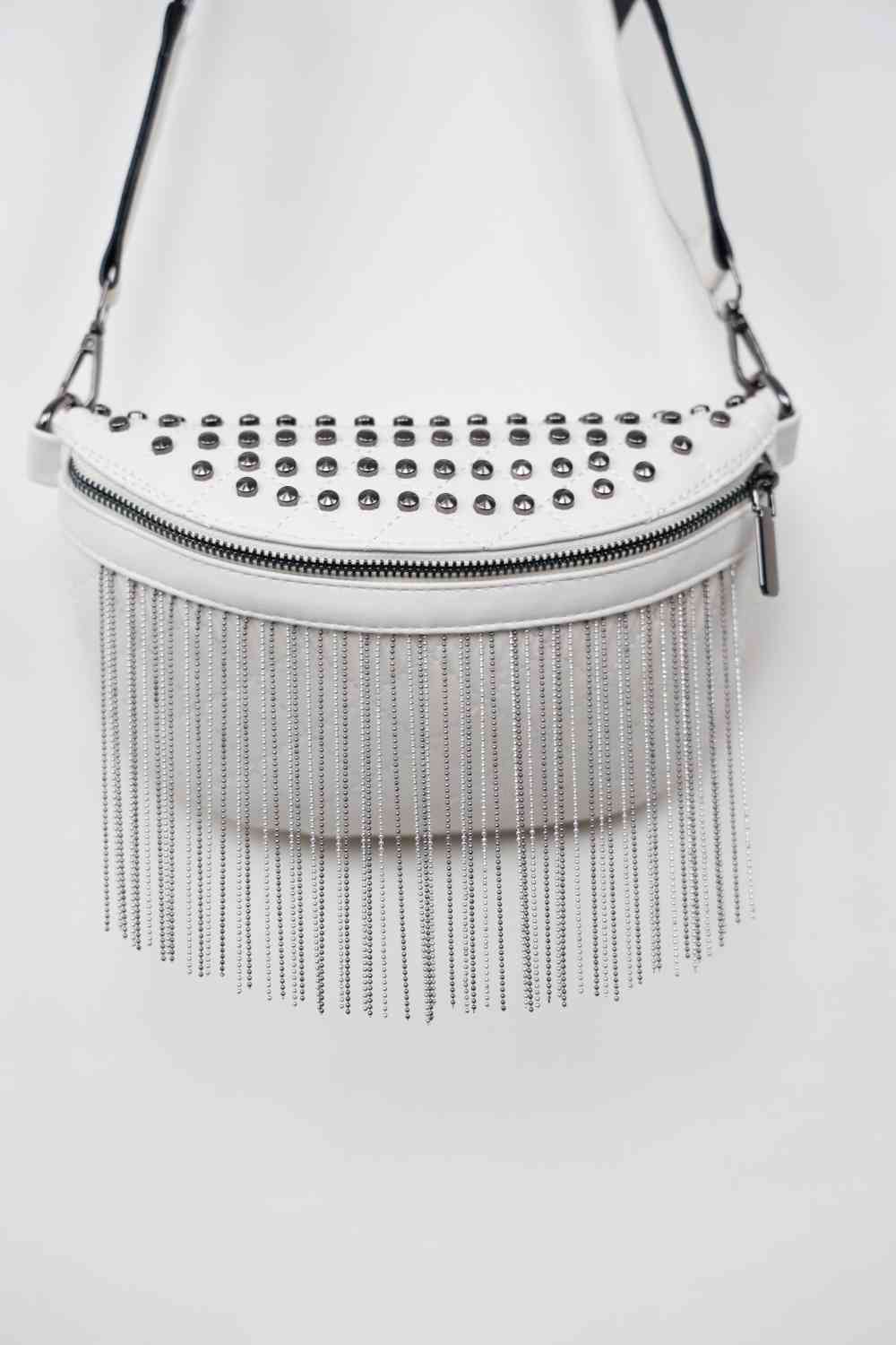 Adored Leather Studded Sling Bag with Fringes