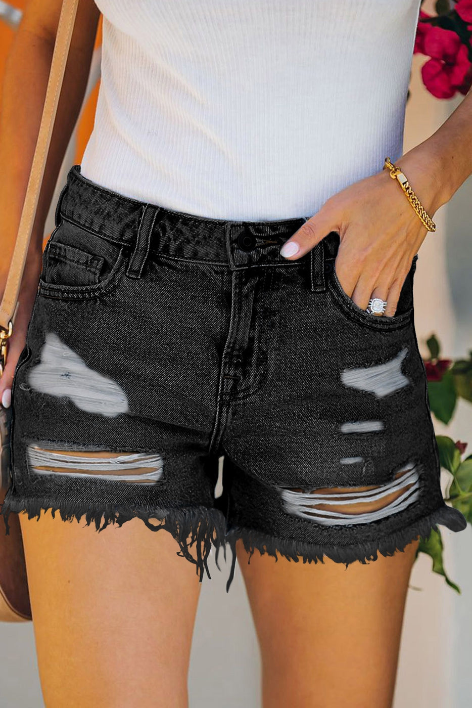 Raw Hem Distressed Denim Shorts