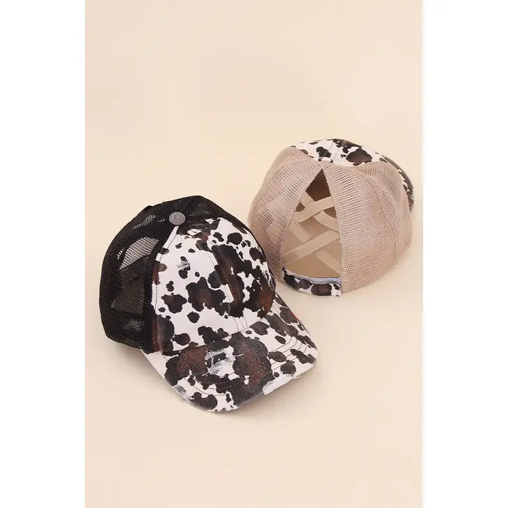 C.C Cow Print Criss Cross Ponycap