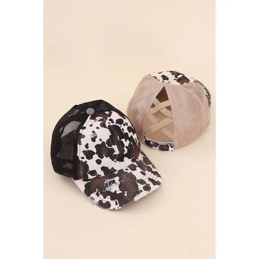 C.C Cow Print Criss Cross Ponycap