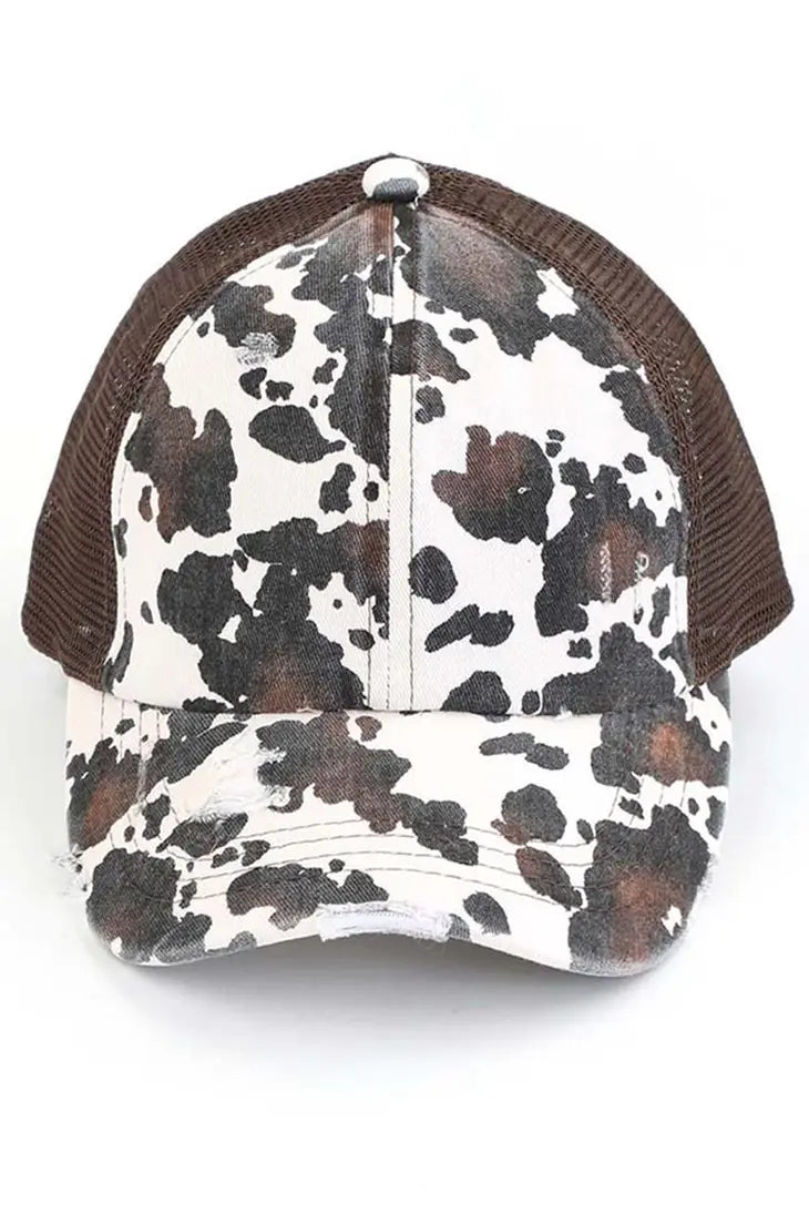 C.C Cow Print Criss Cross Ponycap