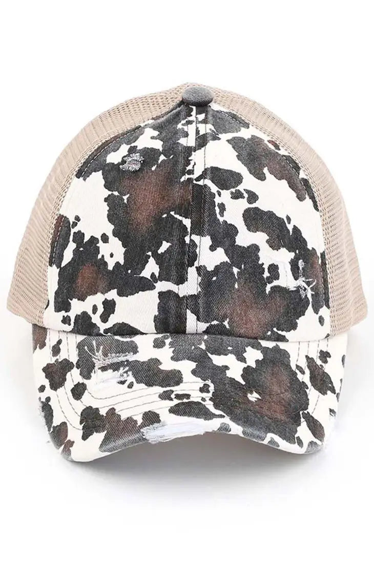 C.C Cow Print Criss Cross Ponycap