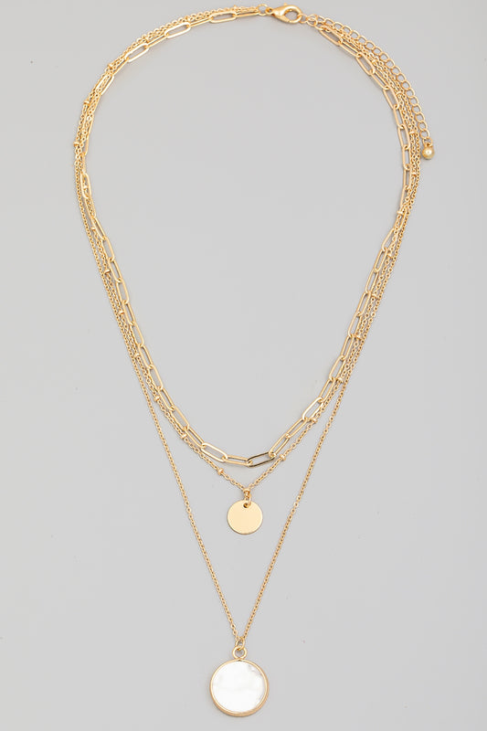 Disc Charm Layered Chain Necklace