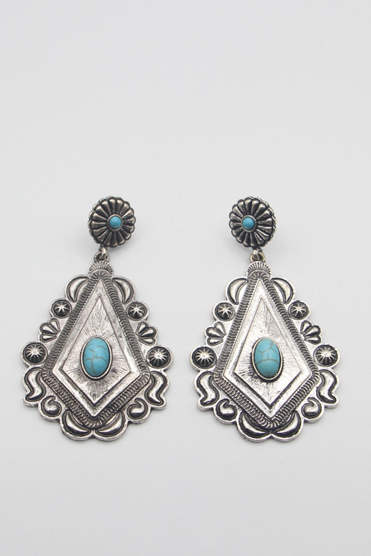 Metal With Gem Stone Dangle Earrings