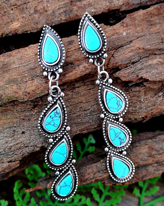Vintage Long Turquoise Leaf Earrings