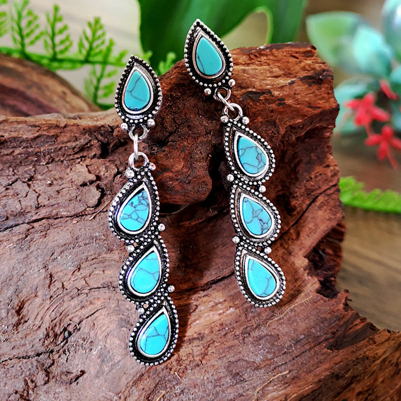 Vintage Long Turquoise Leaf Earrings