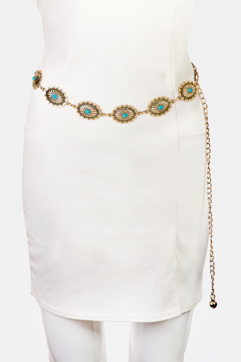 Western Oval Turquoise Chain Belt