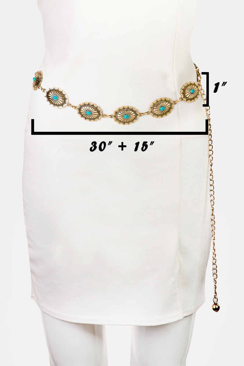 Western Oval Turquoise Chain Belt