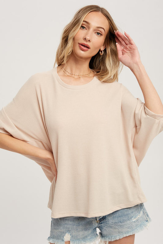 BATWING SLEEVES THERMAL KNIT TOP