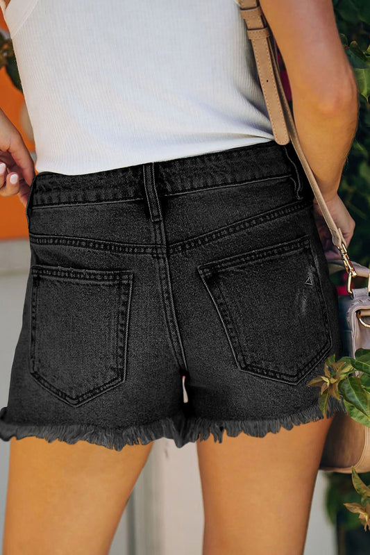Raw Hem Distressed Denim Shorts