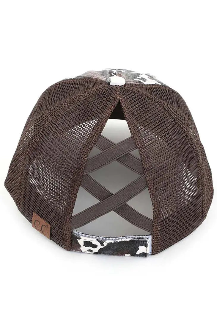 C.C Cow Print Criss Cross Ponycap