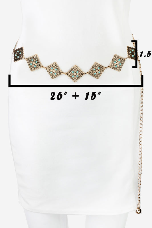 Floral Square Disc Western Chain