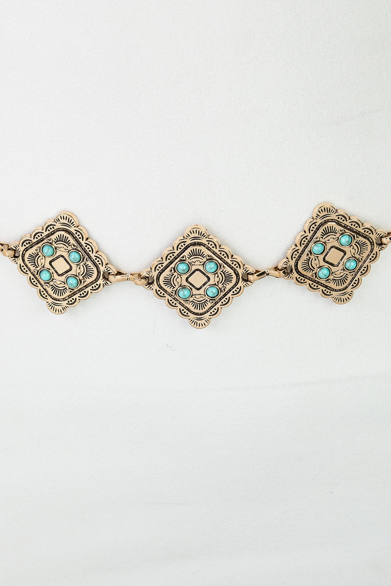 Floral Square Disc Western Chain