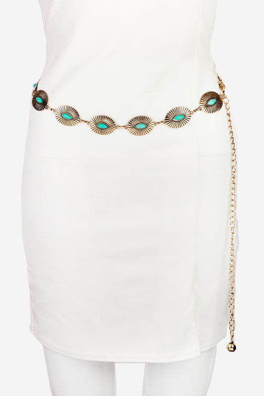 Turquoise Concho Disc Western Chain